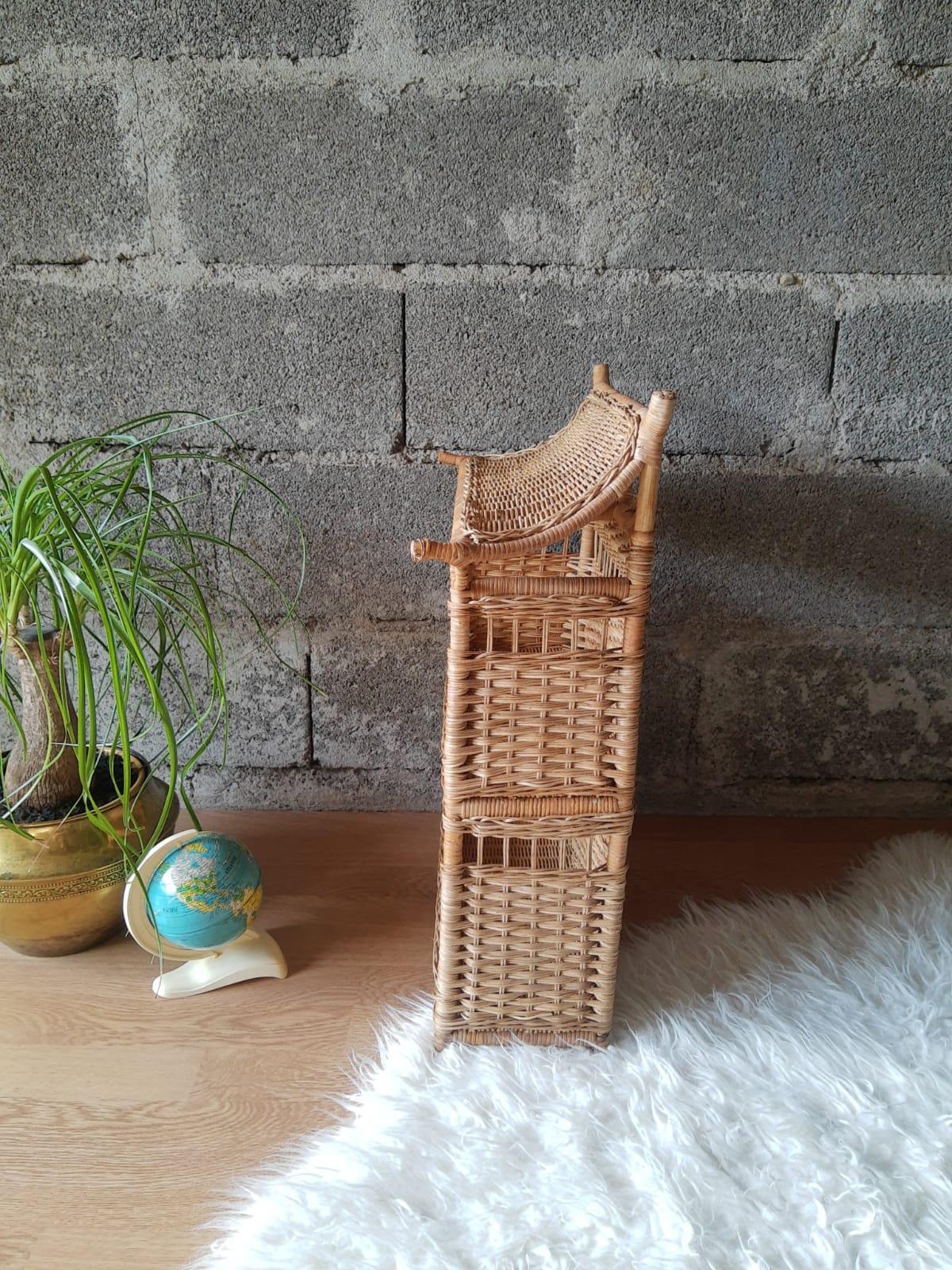 Wall shelf or to be placed in unique Japanese style rattan vintage pagoda