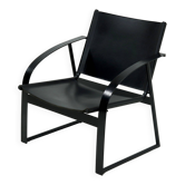 Fauteuil en cuir de selle post-moderne et acier des années 1980
