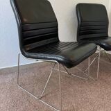 Black leather armchairs, Italian design, 70s (X2)