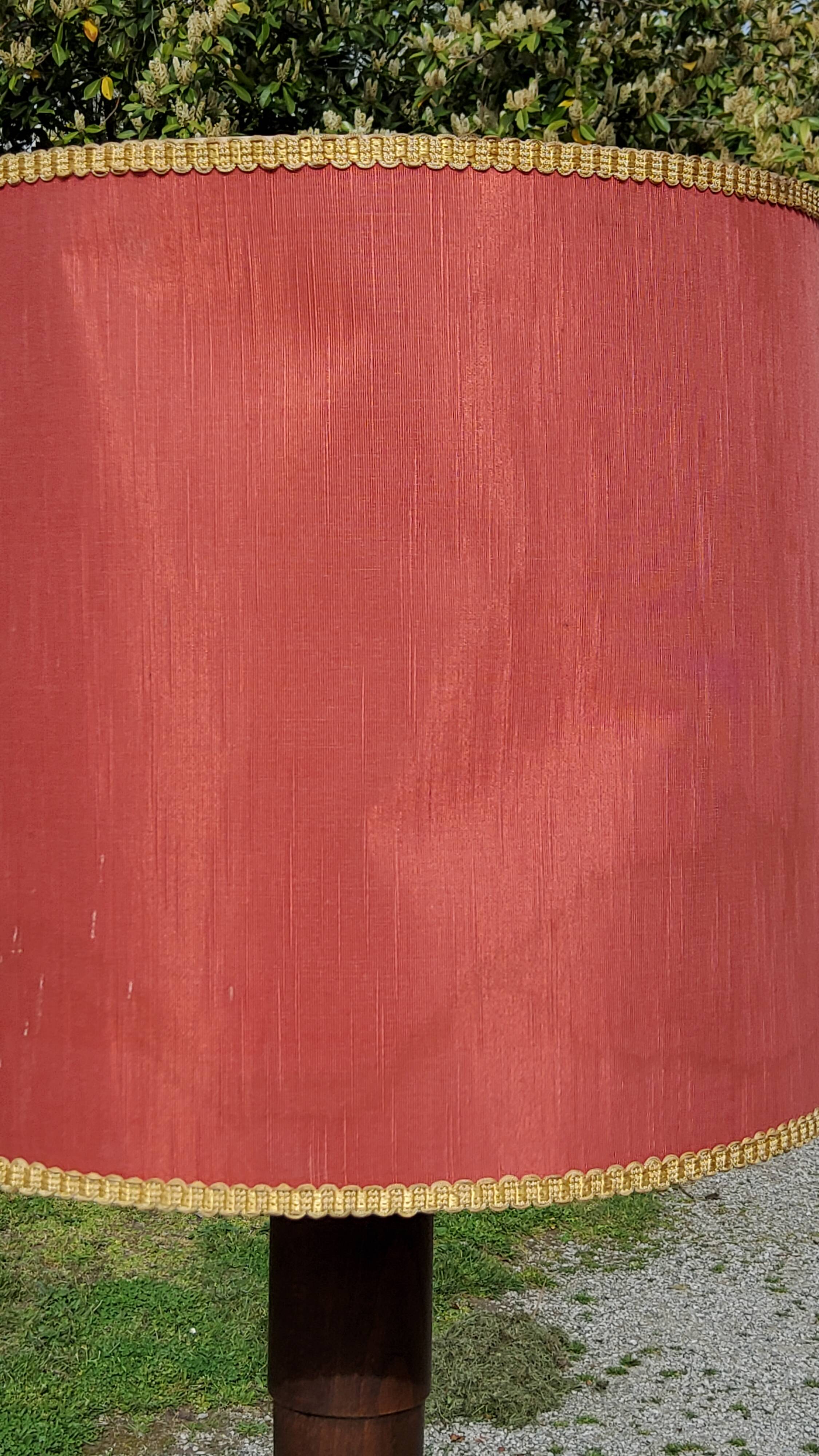 Floor lamp with shelf of the 40s/50s in beech lampshade red fabric