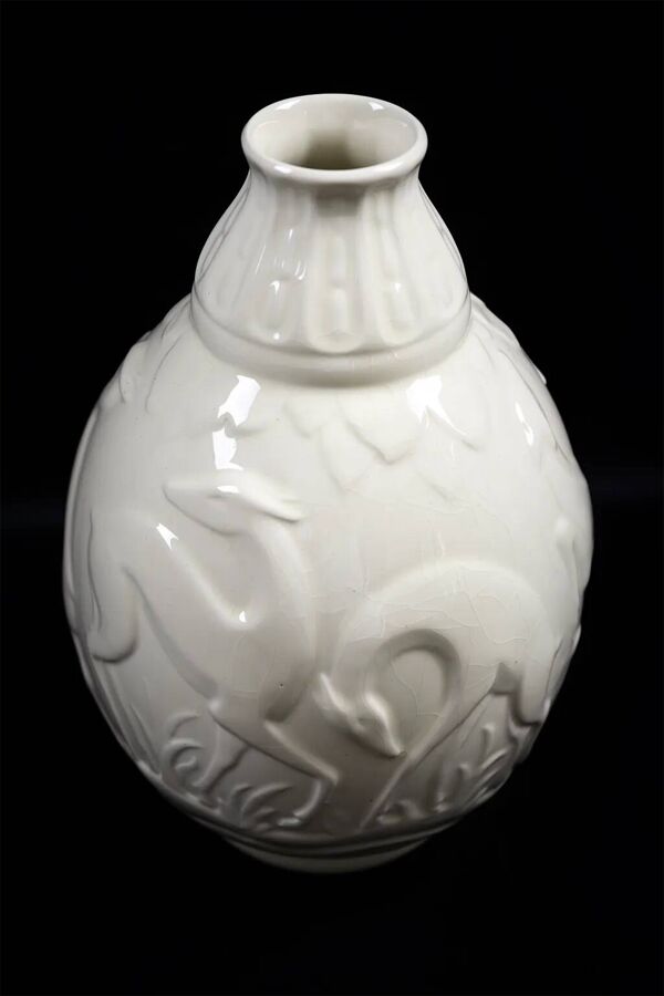 Vase Art déco aux 6 biches en faïence – C. Catteau Boch Frères La Louvière