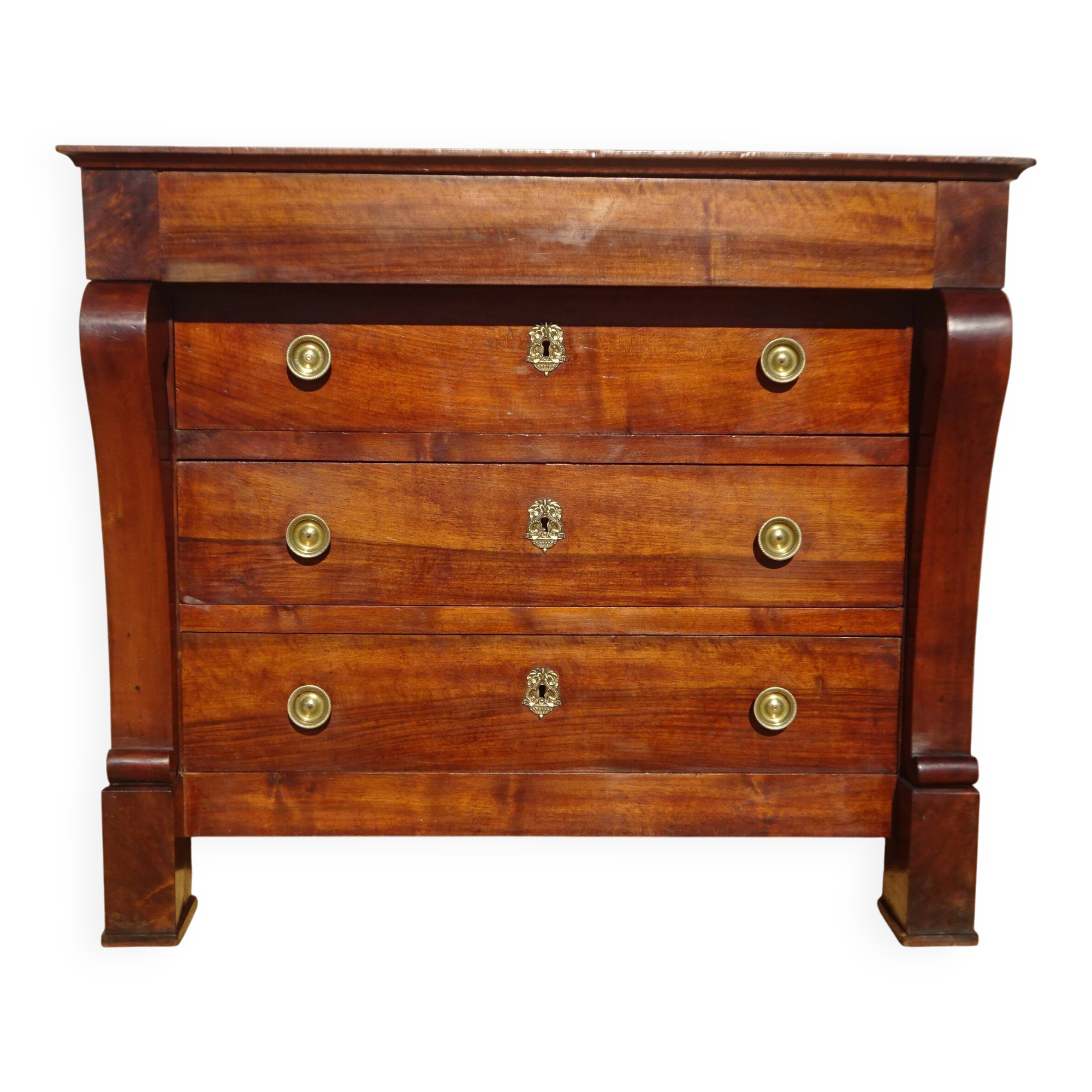 Antique solid walnut chest of drawers with scrolls