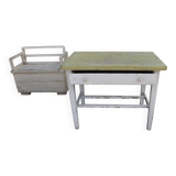 Rustic extendable dining table in white wood with an olive top, 1950s.