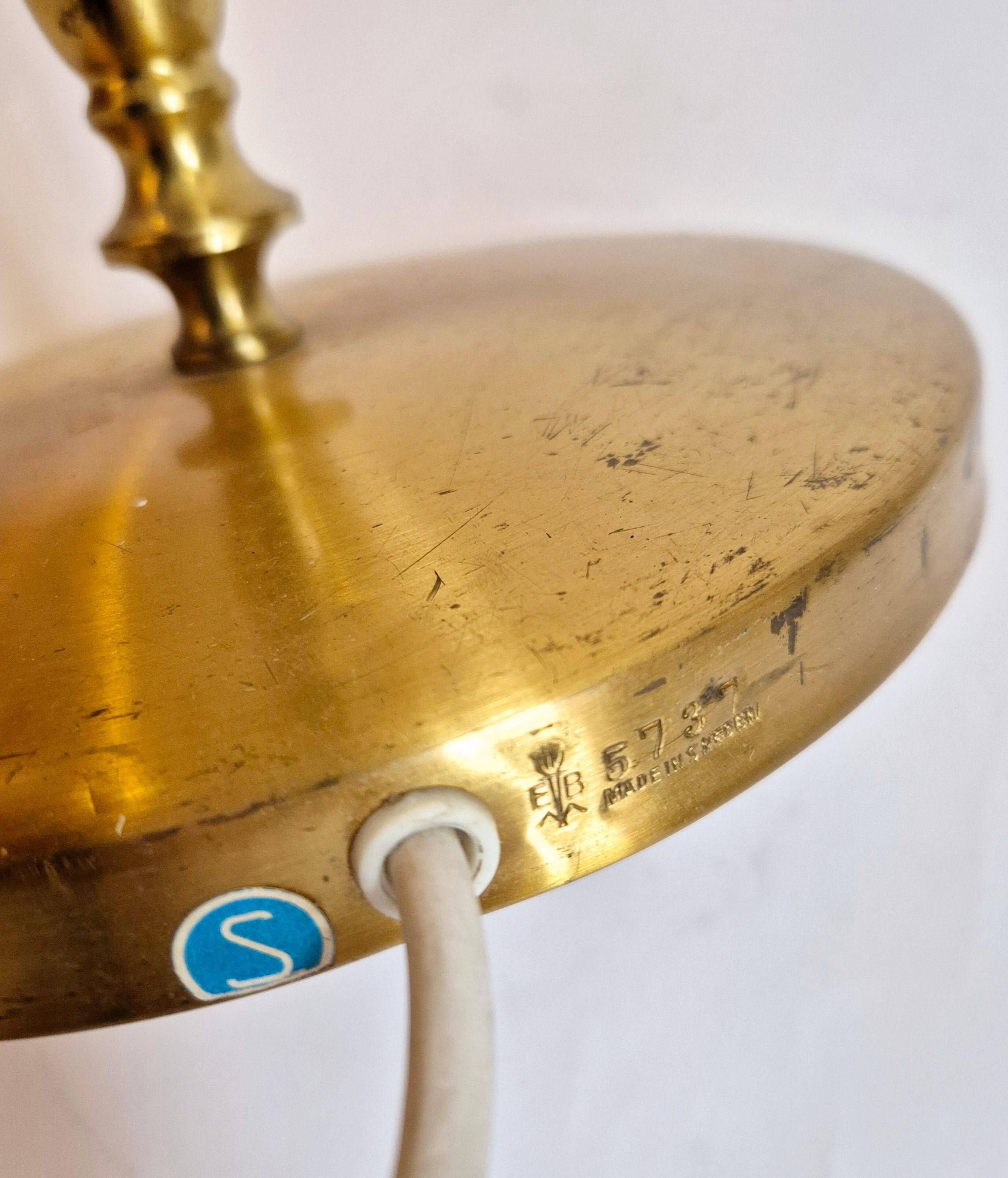 Brass floor lamp with dark brown leather trim, Swedish / Scandinavian Modernity