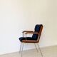 Vintage wood and metal velvet armchair