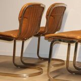 Series of 6 vintage Cidue Italy chairs in leather and metal, 1970s