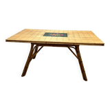 Vintage 50s rattan and bamboo dining table Audoux Minet La Roue Vallauris