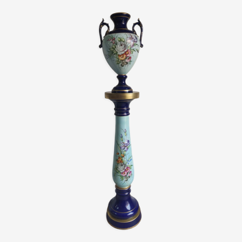 Vase sur colonne en porcelaine bleue de sevres XXe