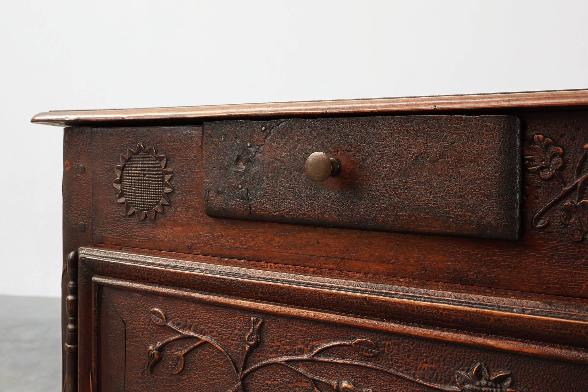 Rare French provincial carved cabinet or buffet with great patina, dated 18