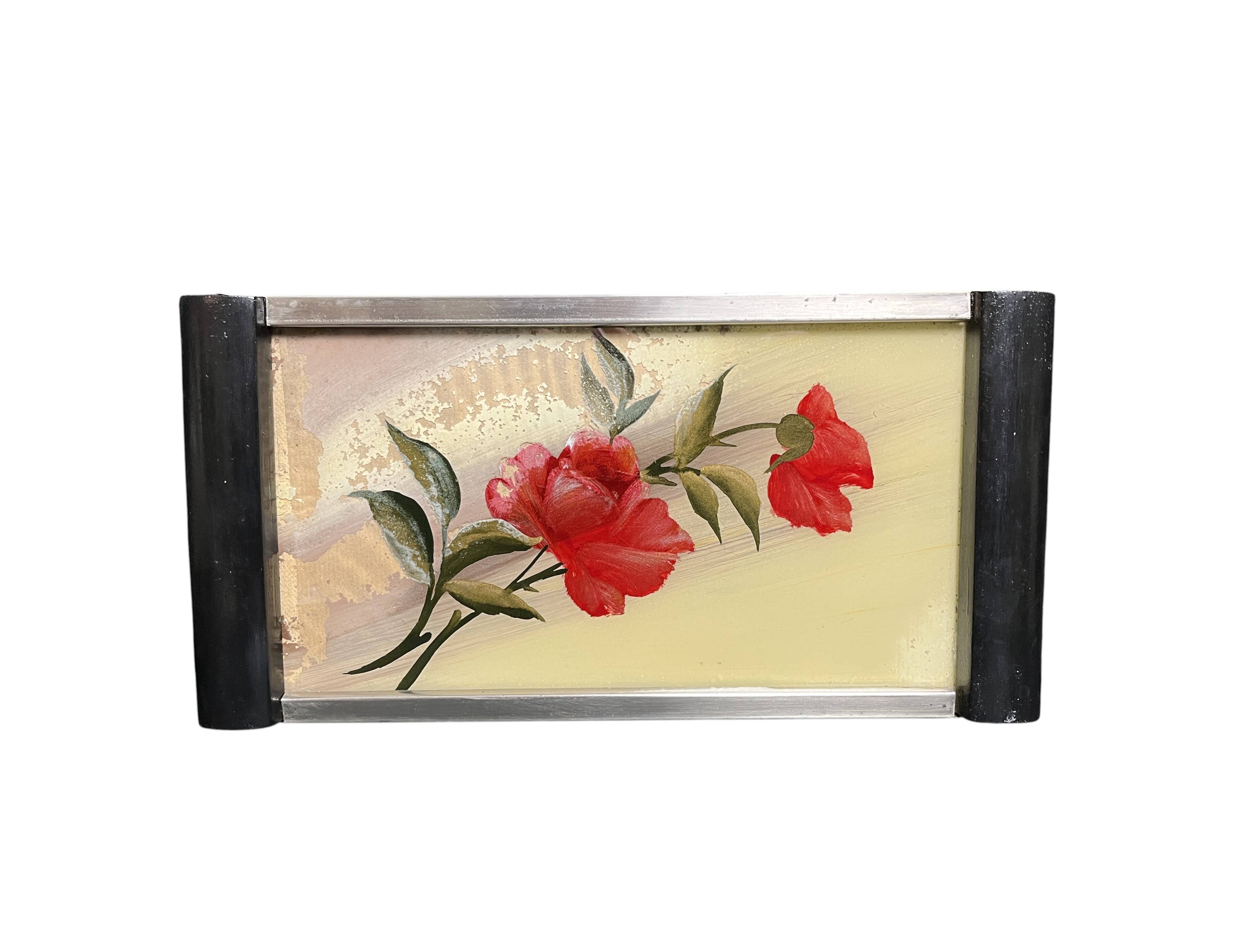 Art Deco, gouache tray under glass, black wood handles, circa 1930