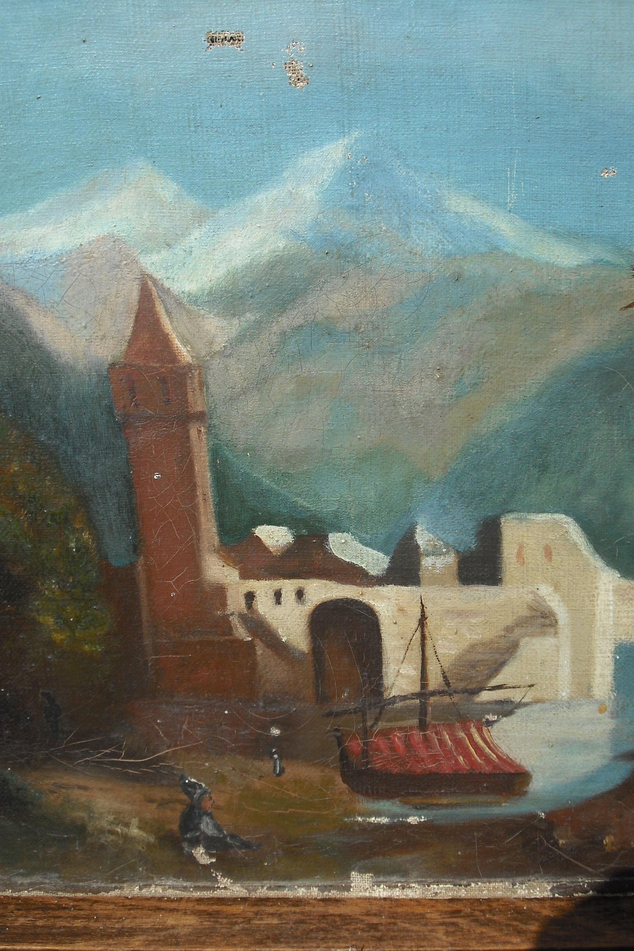 Huile sur toile scène lacustre signée - 47 x 34