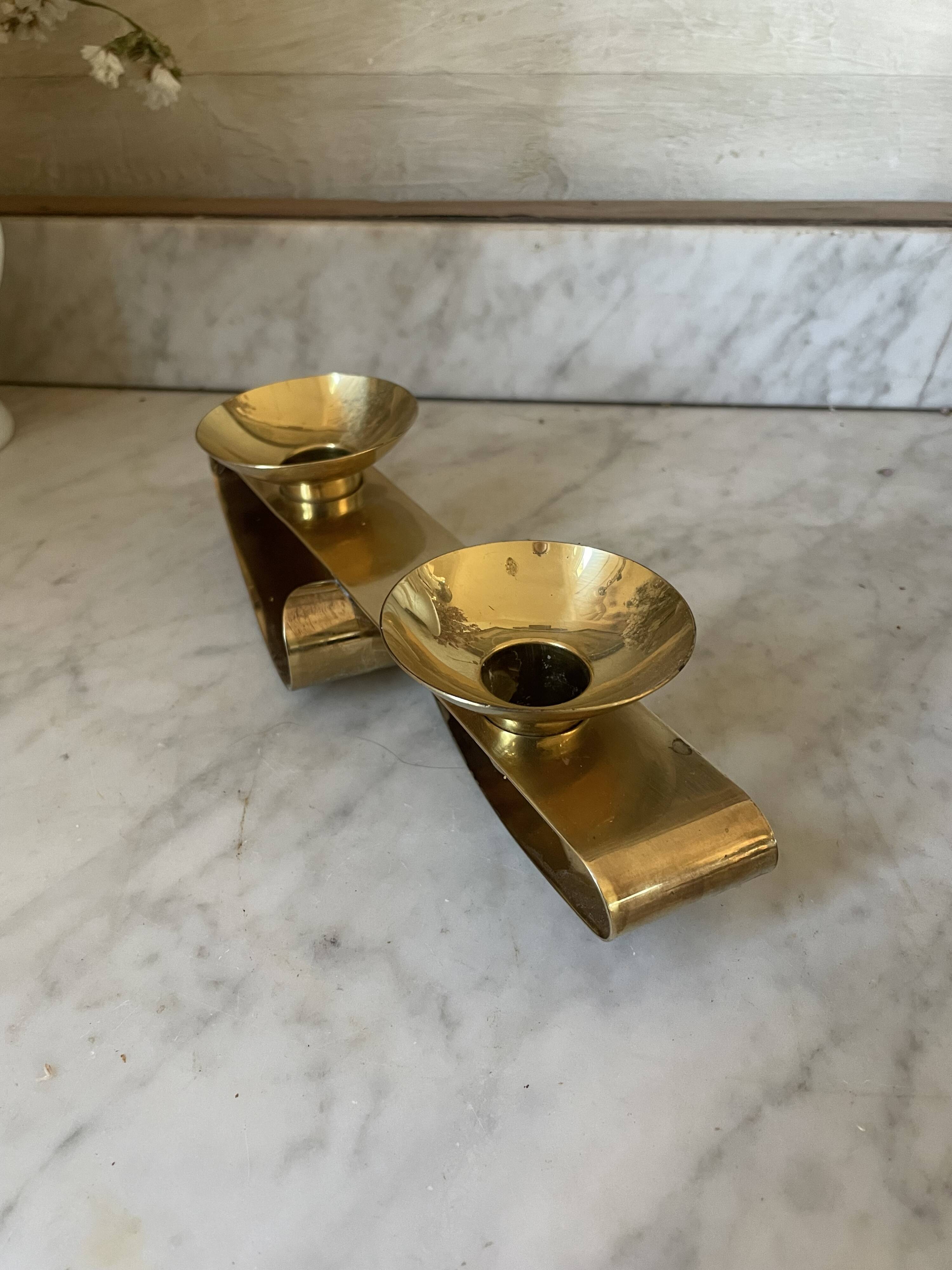 Vintage double Scandinavian candlestick in brass