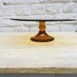 Yellow moulded glass standing cake dish