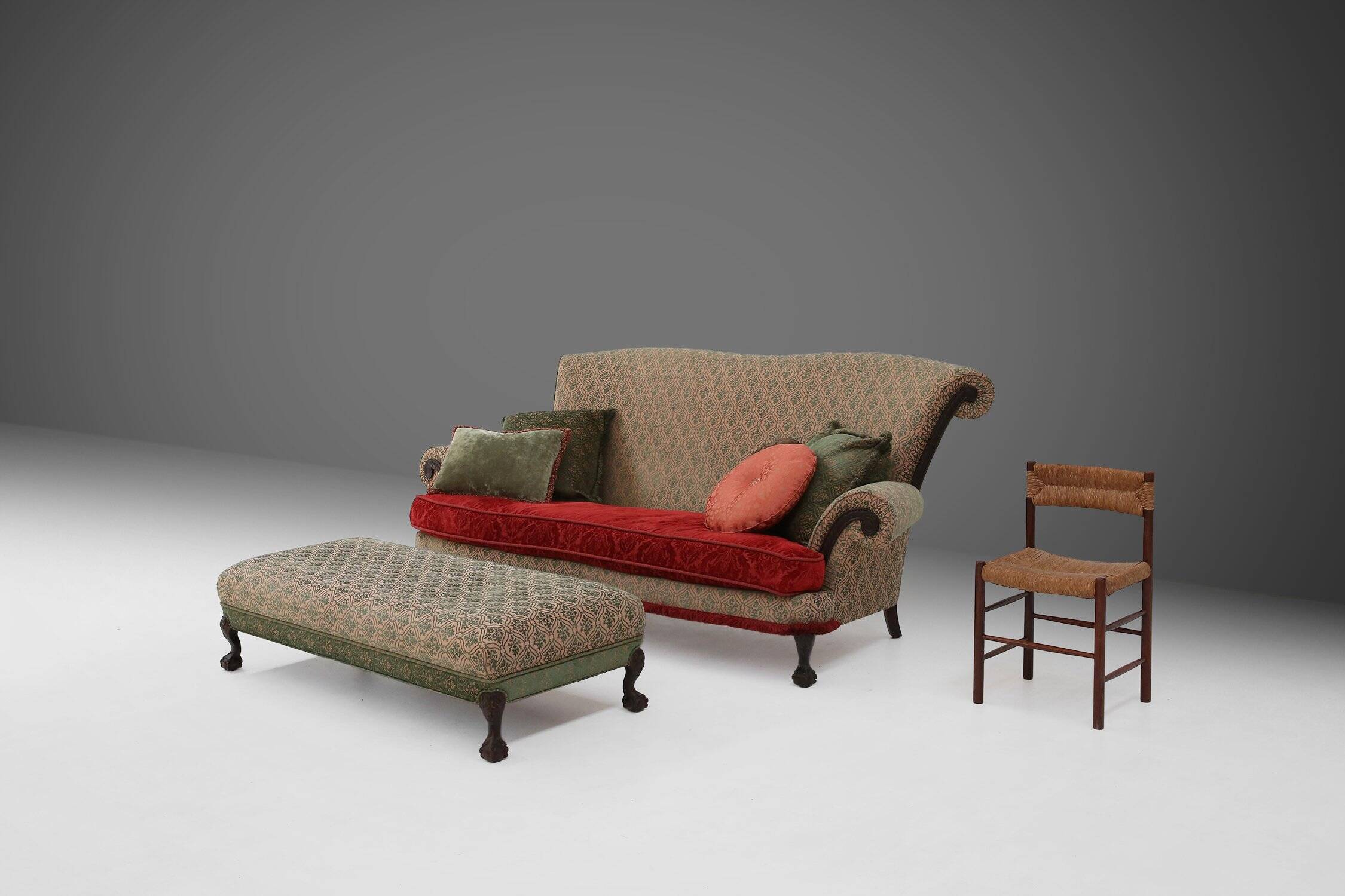 Large Victorian Sofa and Matching Ottoman, United Kingdom, 1890s