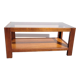 Table basse vintage bois et verre fumé 1970