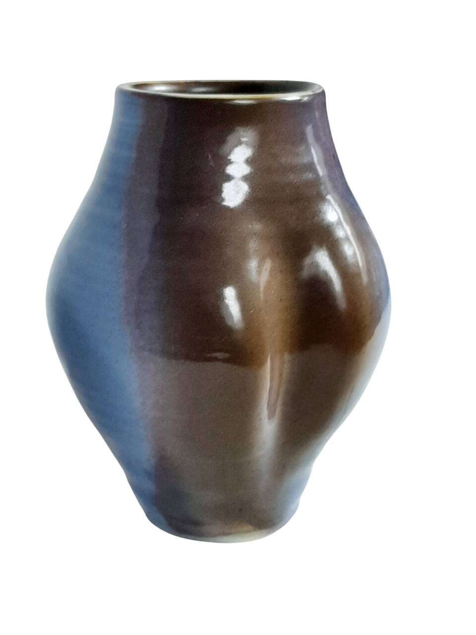 Blue and brown ceramic vase from the 1980s.