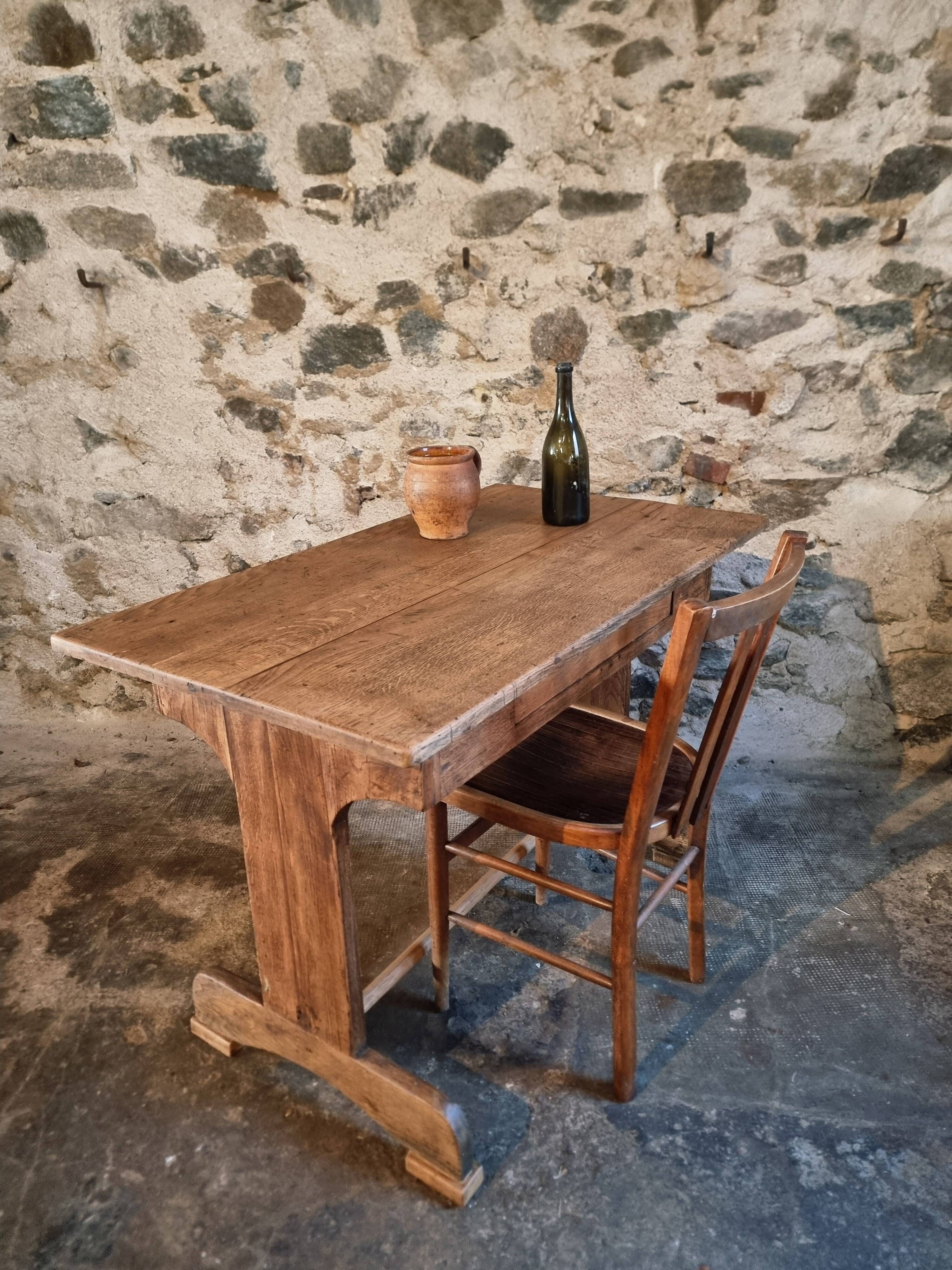Antique trestle table in oak – France early 20th century – 110 cm