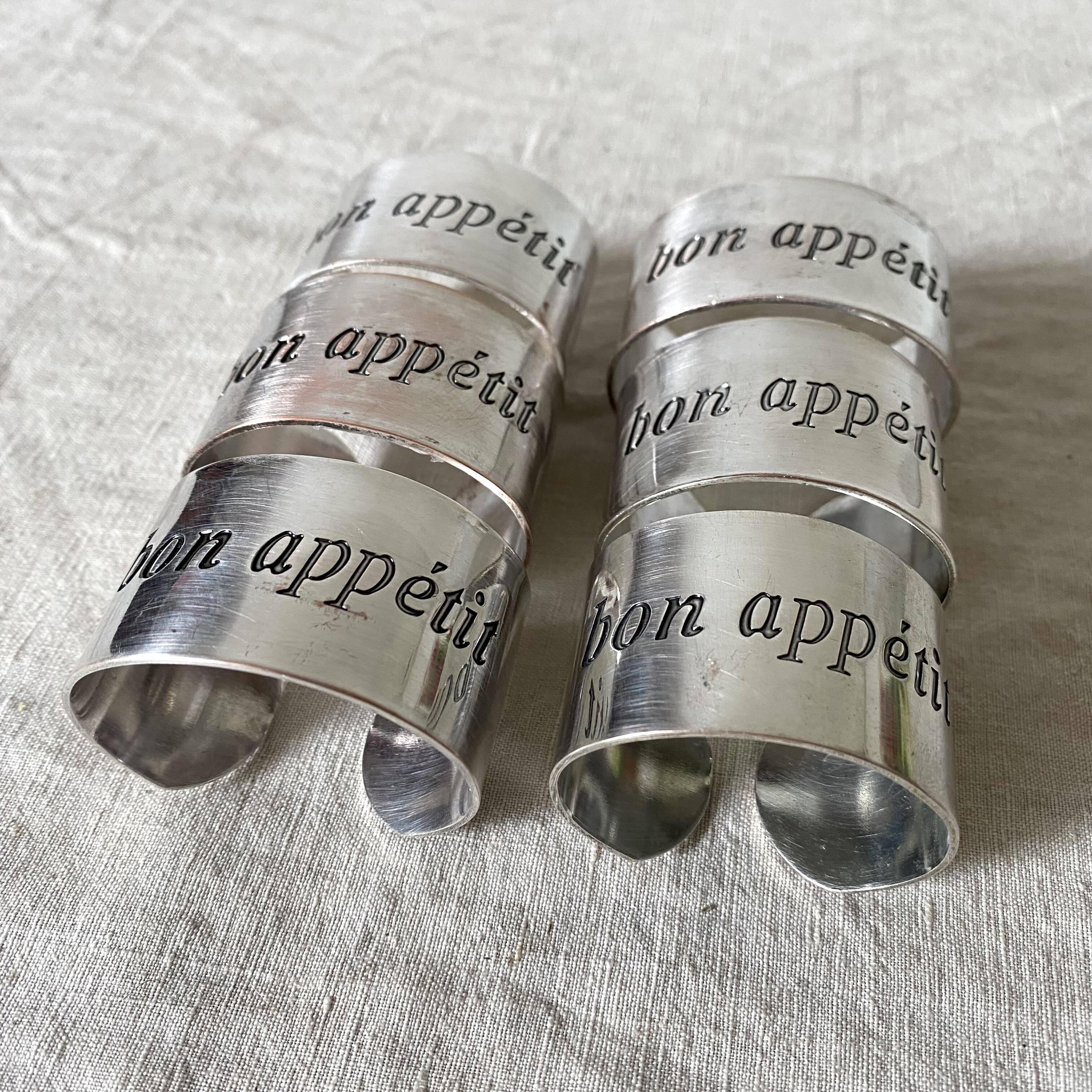 Silver metal napkin rings Bon appetit