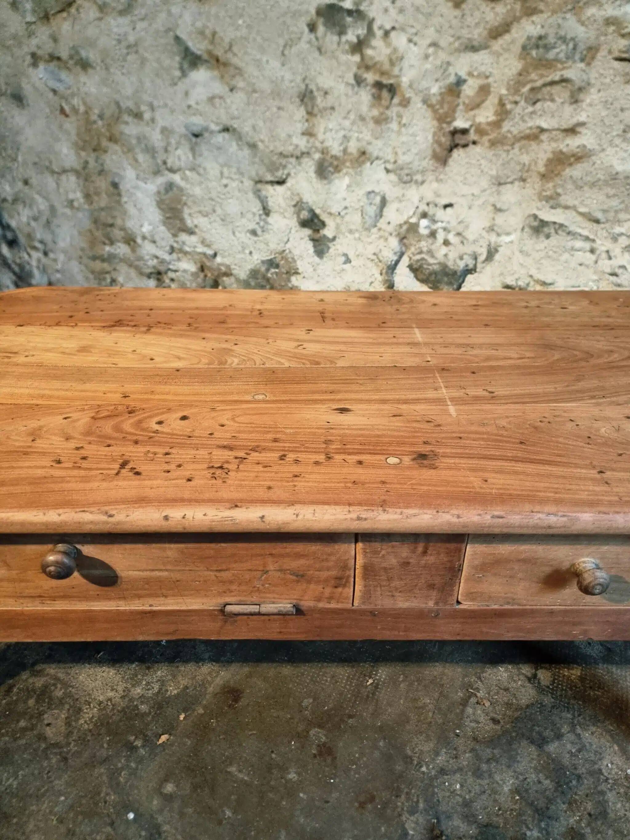 Old French rustic coffee table in cherry wood.