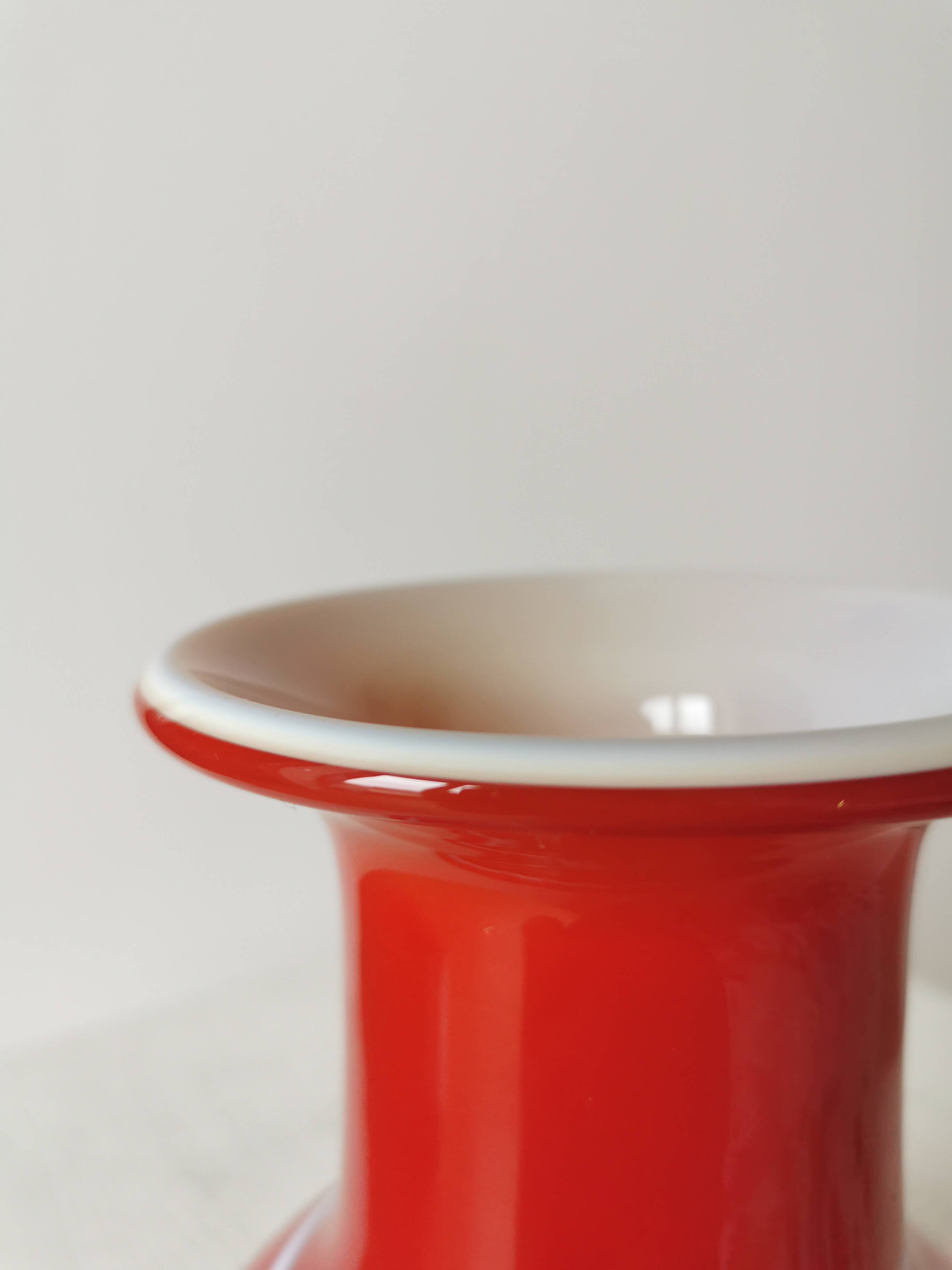 Vintage Murano Glass Vase: Red & White Stripes, 1970s Space Age Decor