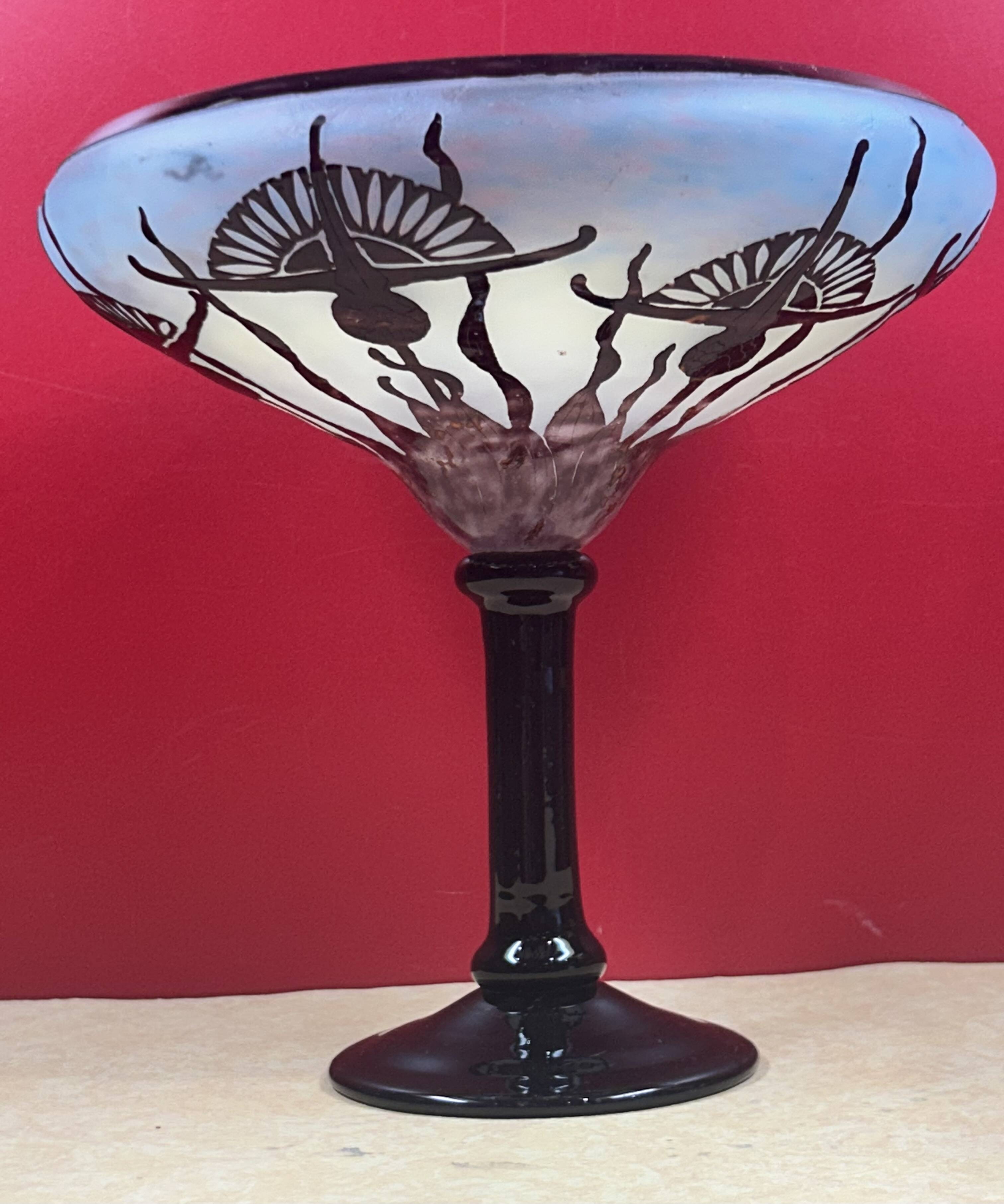Large plant bowl vase of Thistles Signed Le Verre Français Art Nouveau 192