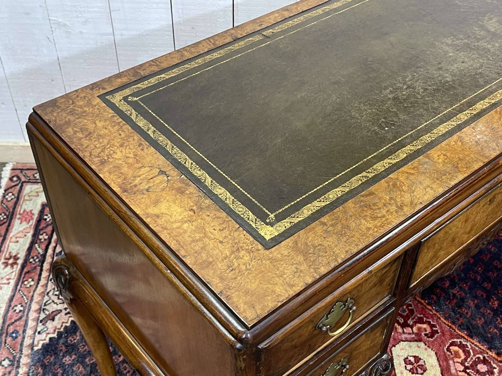 1930s Chippendale English desk in burr walnut