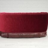 1970s, Danish 2-seater "Banana" sofa, original cherry-red velour.