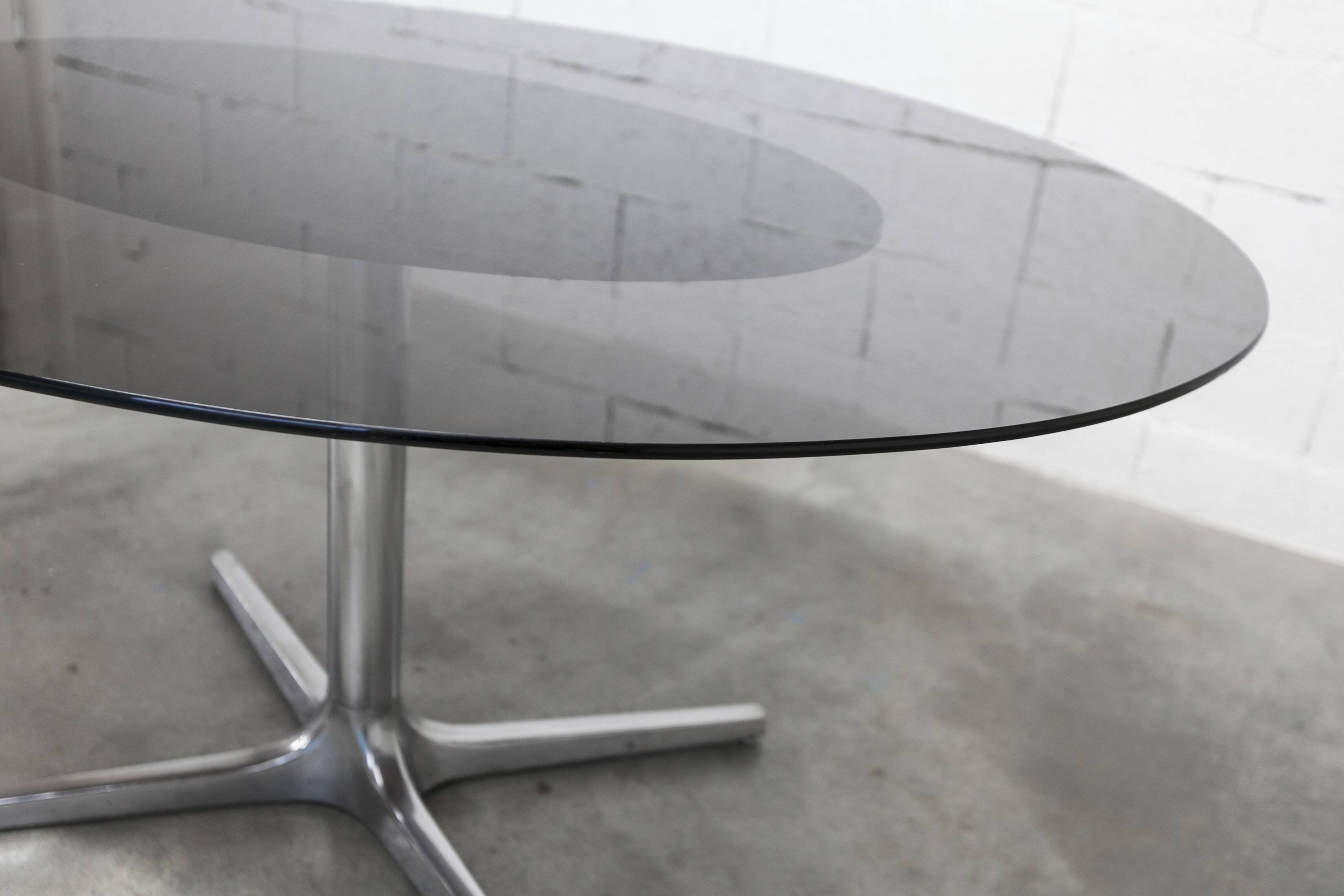 Roche Bobois oval table 1970 smoked glass chrome legs 152x117 cm