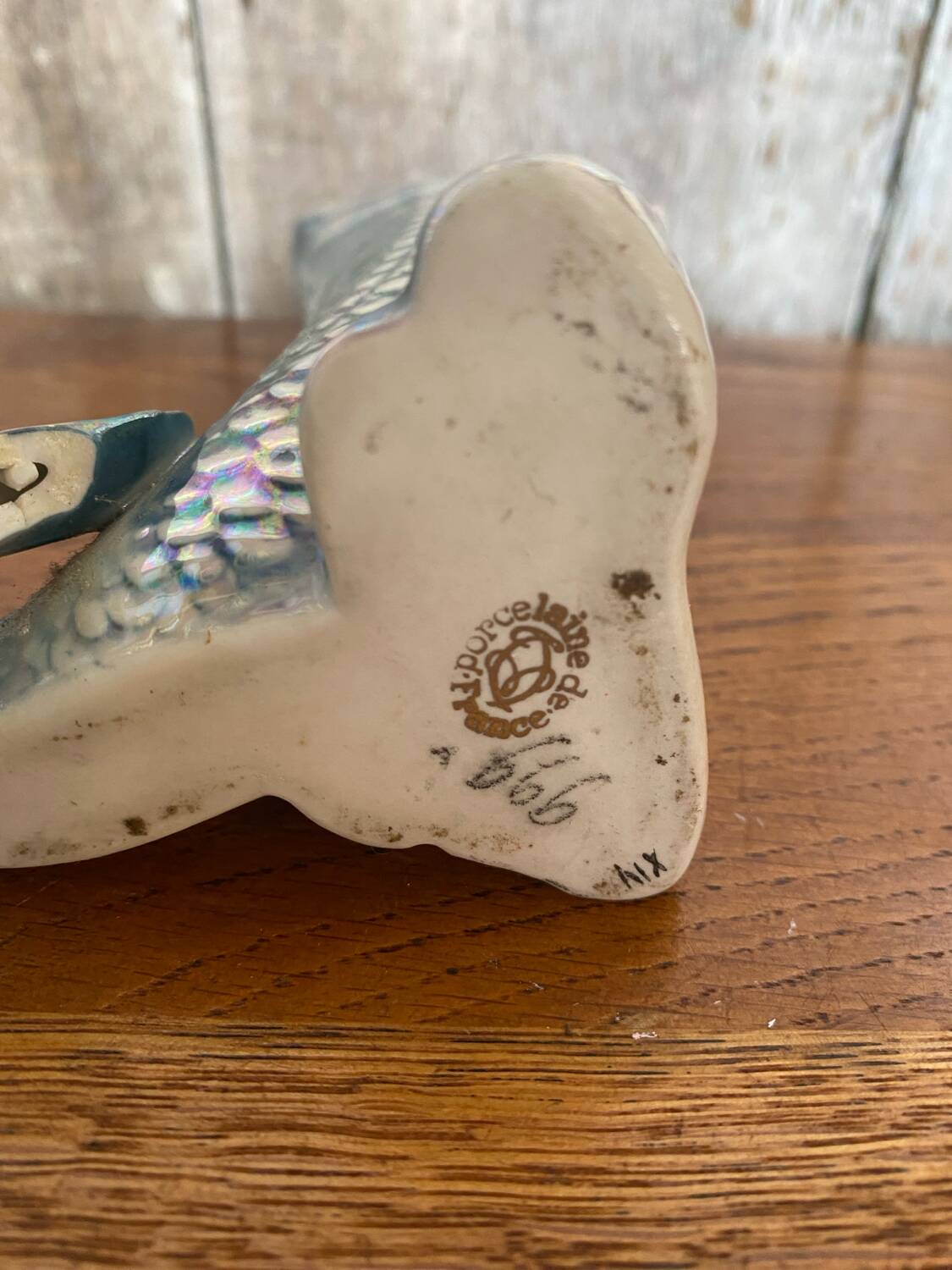 Antique fish shaped vase porcelain from france iridescent vintage