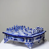Rare and unique Gzhel porcelain travel chess set by Yuri Garanin