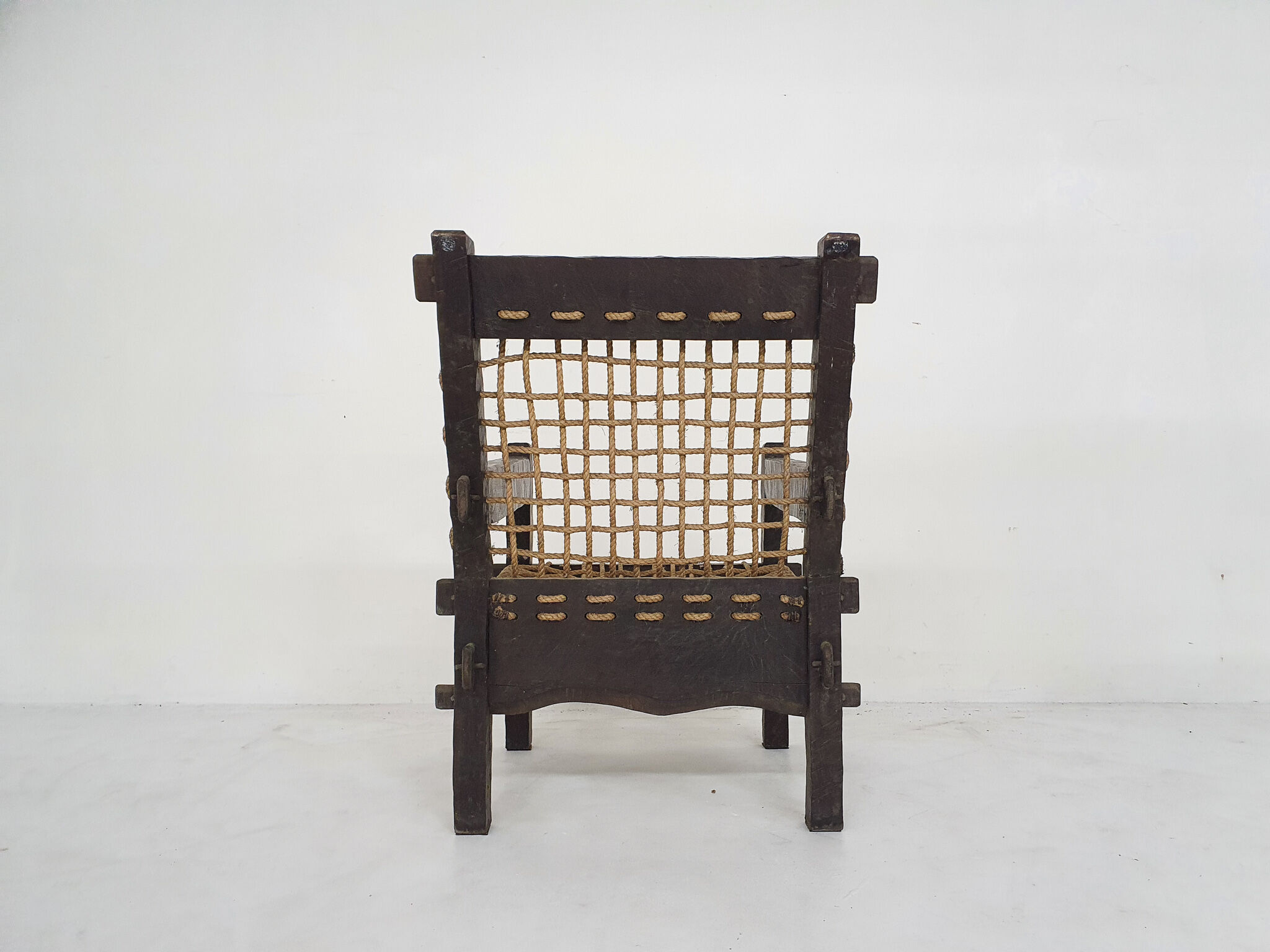 Solid oak and rope lounge chair, The Netherlands 1960's