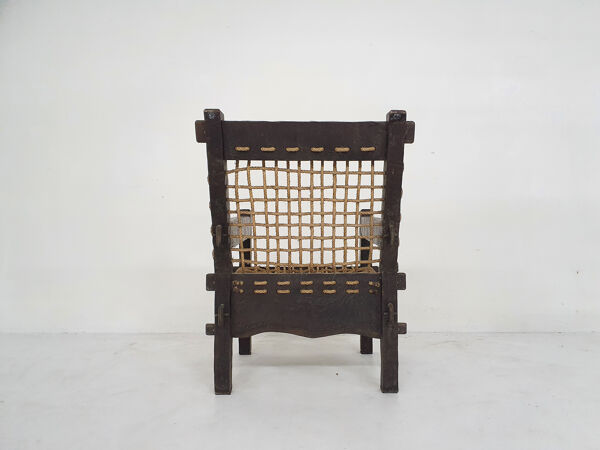 Fauteuil en chêne massif et en corde, Pays-Bas des années 1960