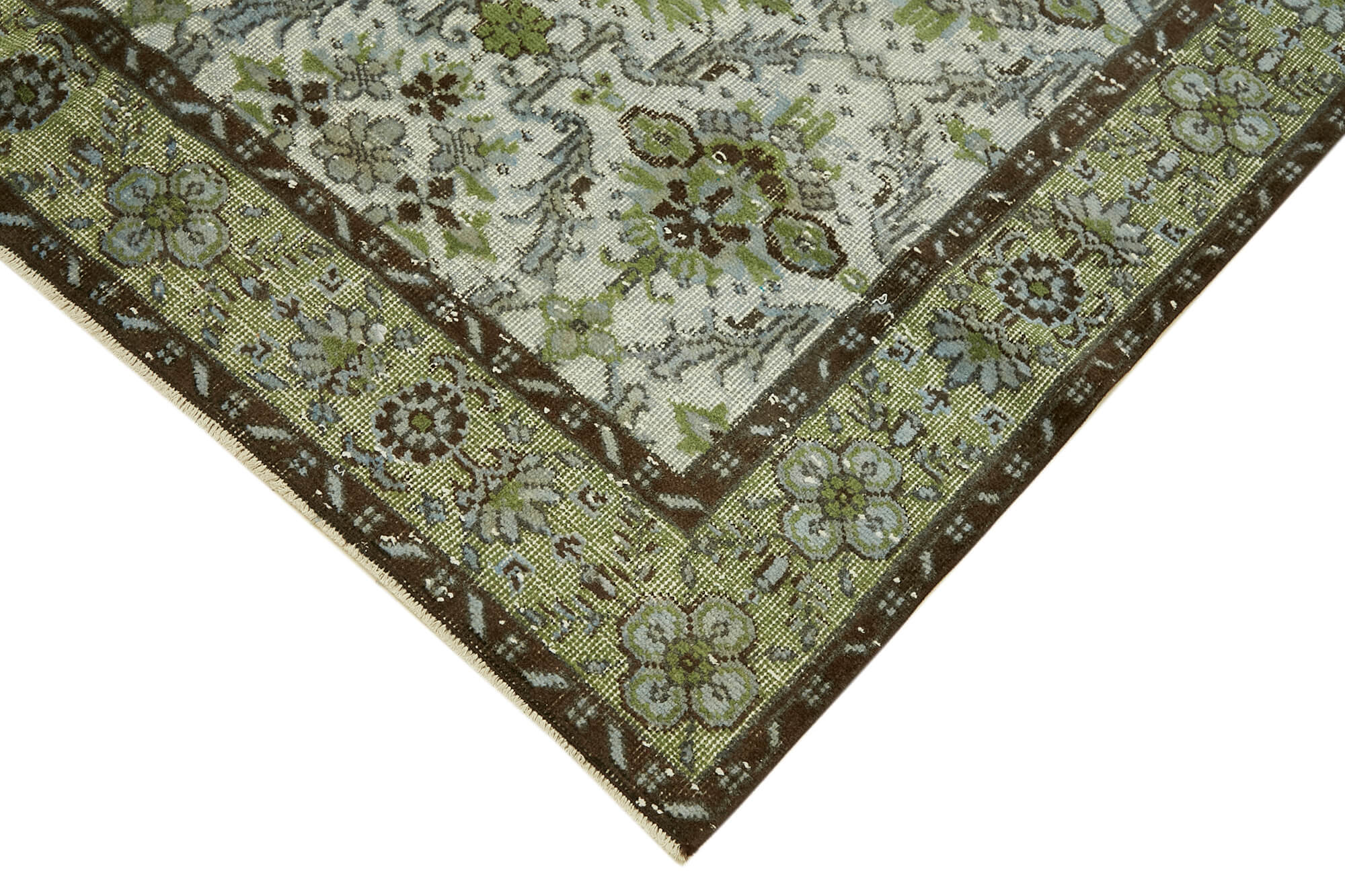 Handmade contemporary anatolian 1970s 163 cm x 306 cm green carpet