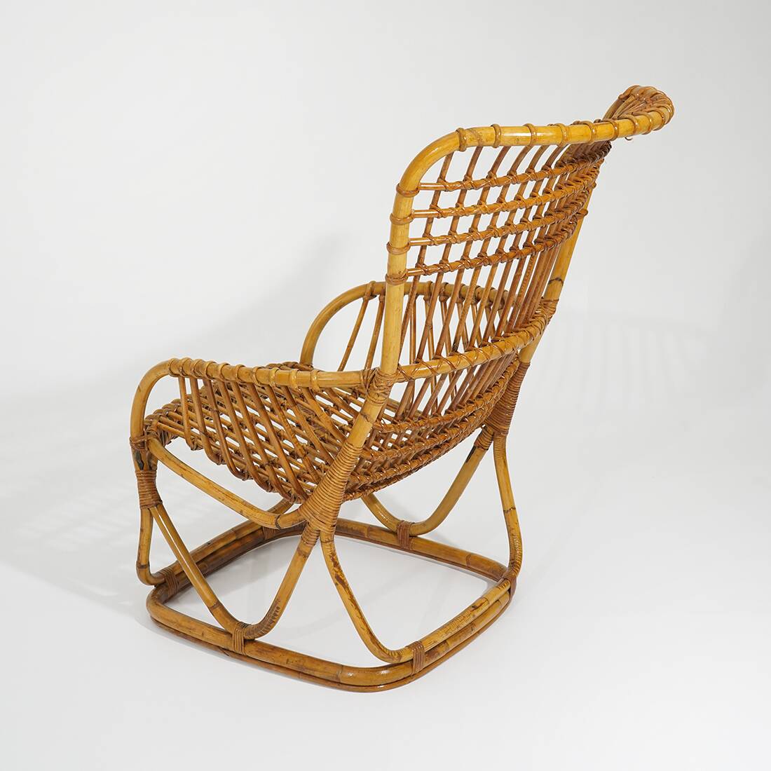 Rattan and woven cane armchair, 1960s