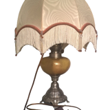 Electrified kerosene lamp art-deco- regulated silver and tinted glass with its original lampshade