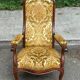 Fauteuil voltaire style Louis XV en bois massif et velours fleuri jaune
