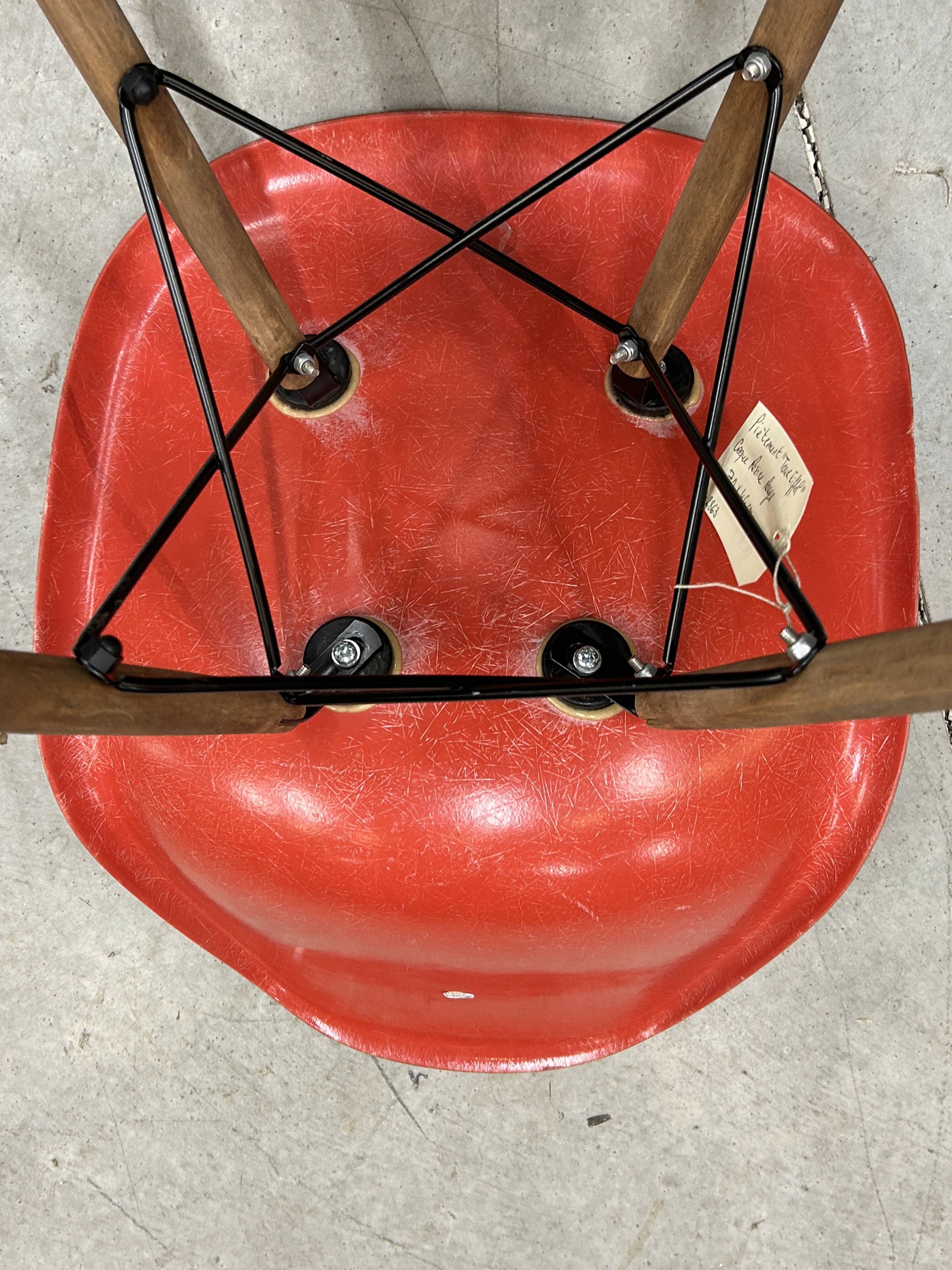 Set of 6 vintage red DSW chairs by Charles and Ray Eames