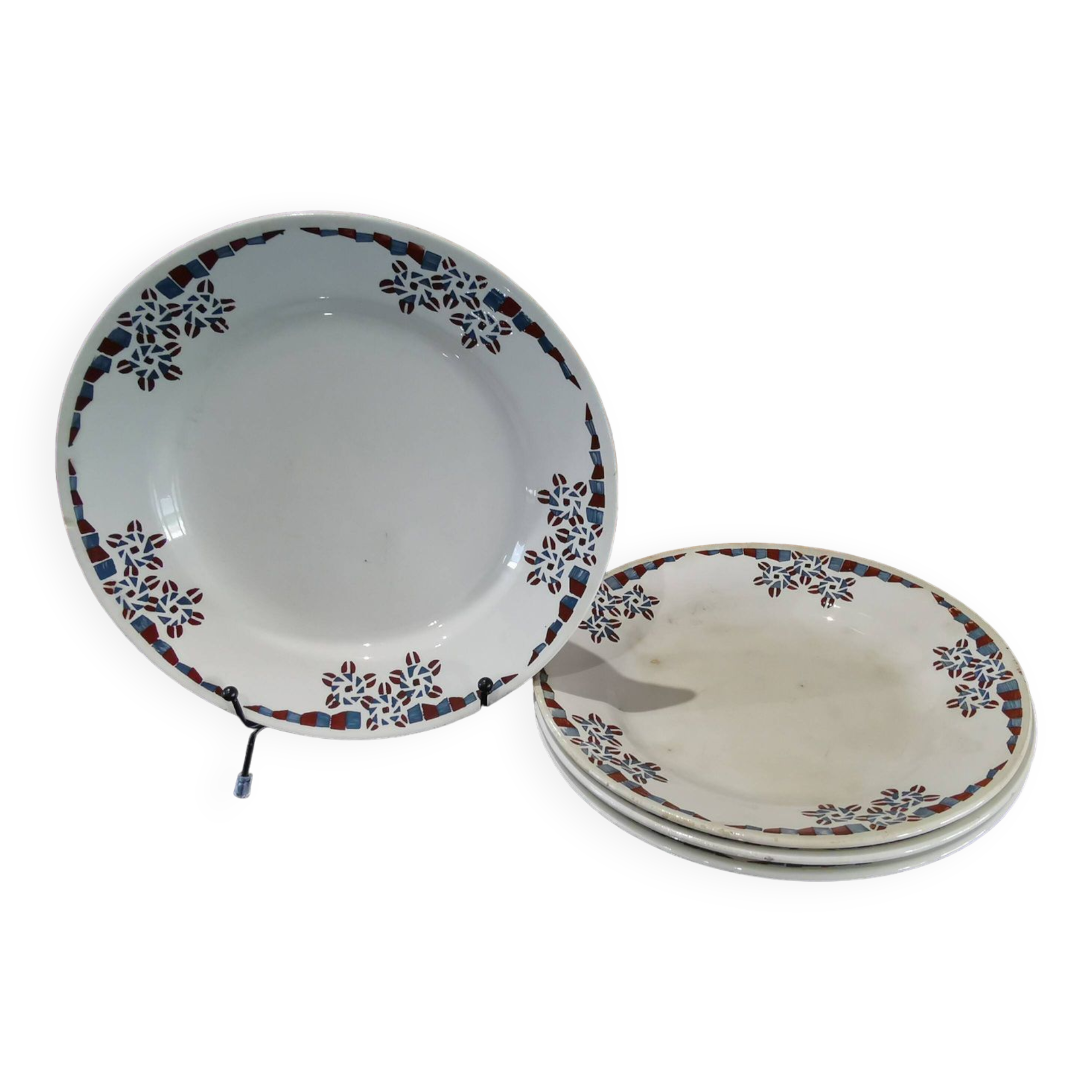 4 earthenware dinner plates OKAN model from Longchamp TERRE DE FER