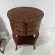 Pair of small kidney-shaped commodes in marquetry veneer, 20th century.