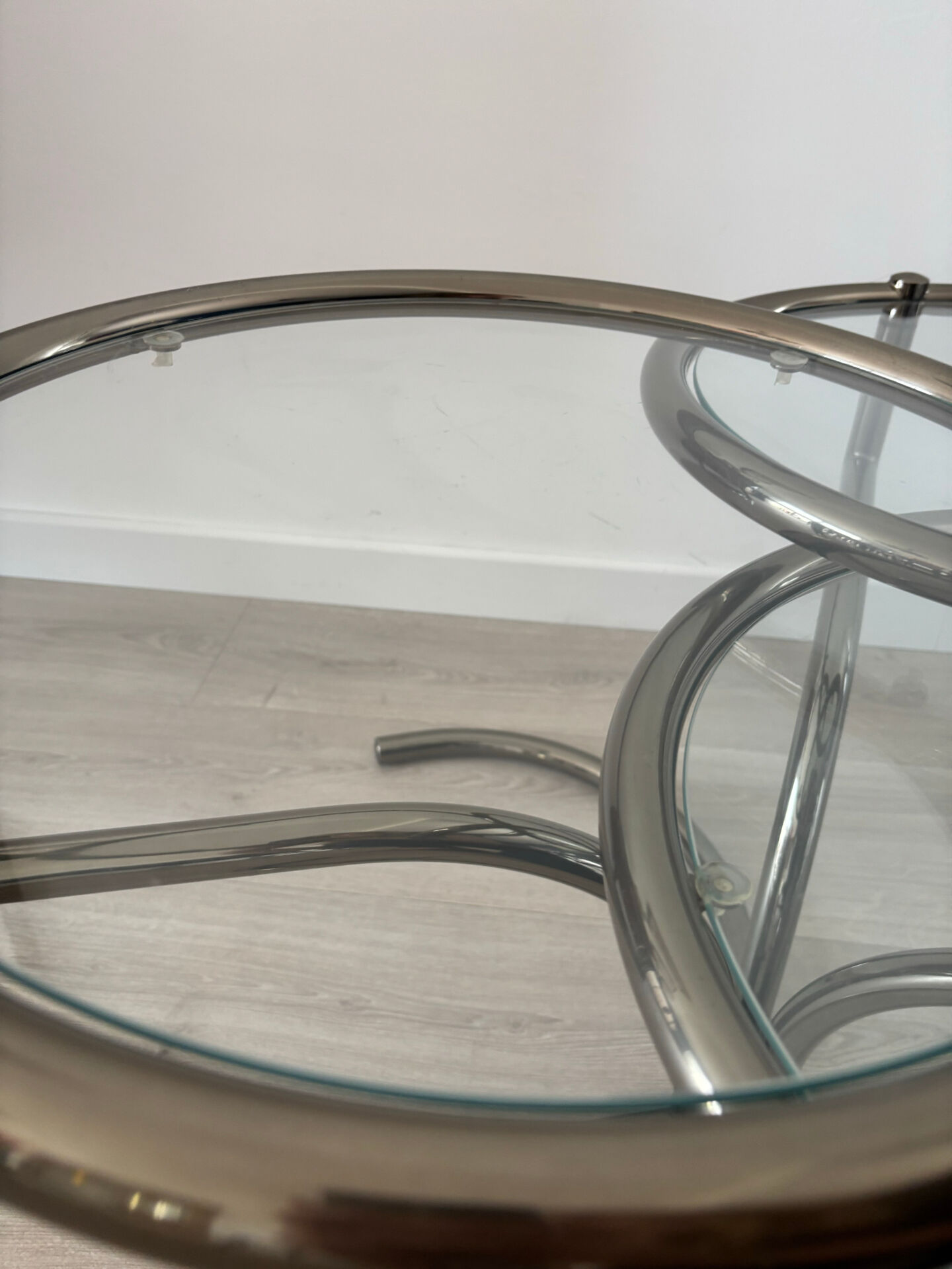Table basse Morex attribuée à Milo Baughman années 70 3 plateaux