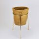 Carl Auböck II paper basket in raffia and brass, umbrella stand, 1950s