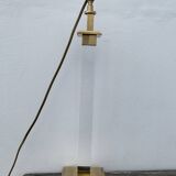 Plexiglas and brass lamp with original pagoda-shaped paper lampshade