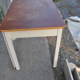 Vintage rustic wooden table painted brown and white with 2 basins, 1940s.