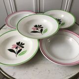 Lot of 5 hollow plates digoin sarreguemines model "rustic" and "casino" 50s