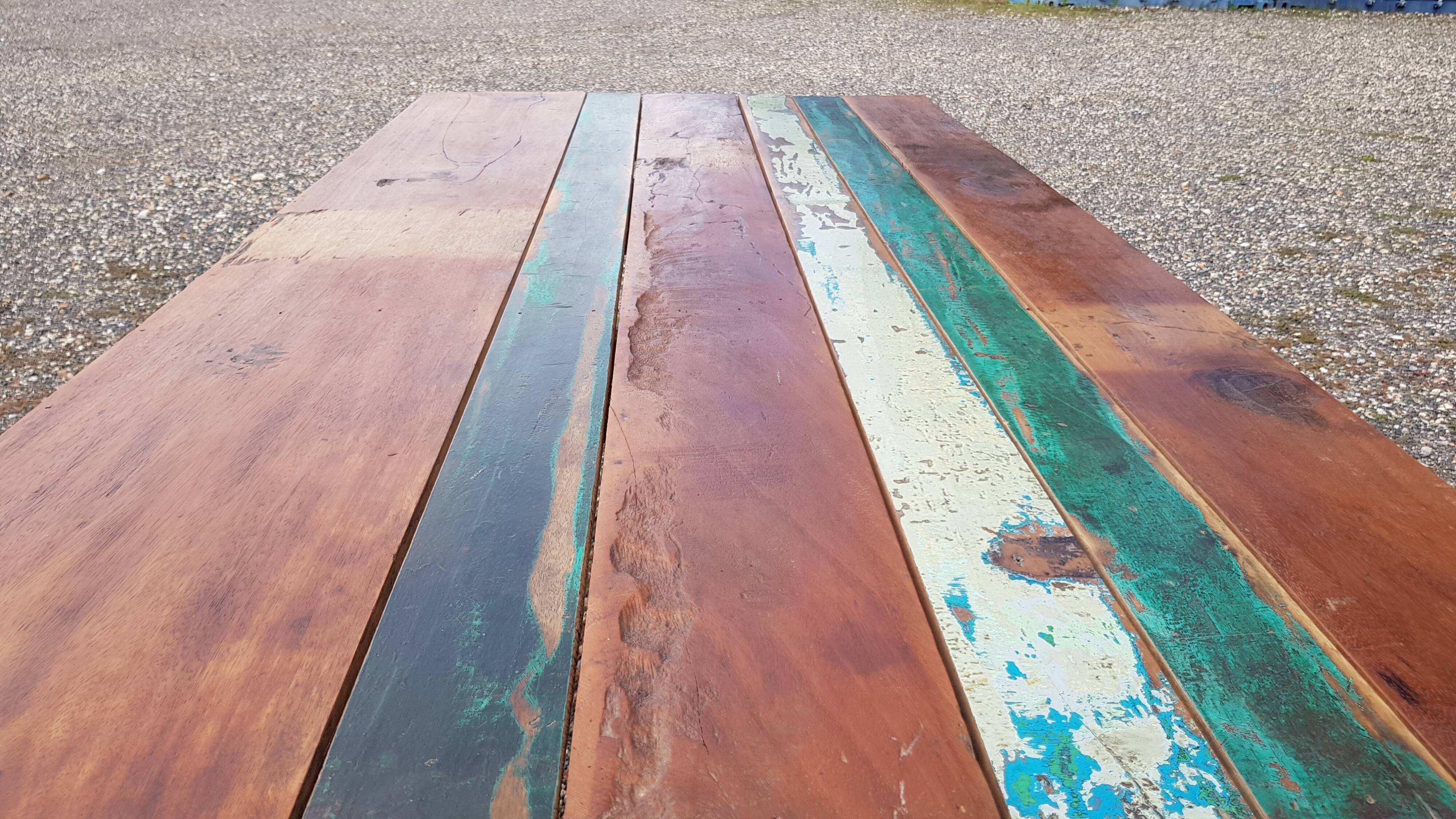 Polychrome teak dining table for 8 to 10 people