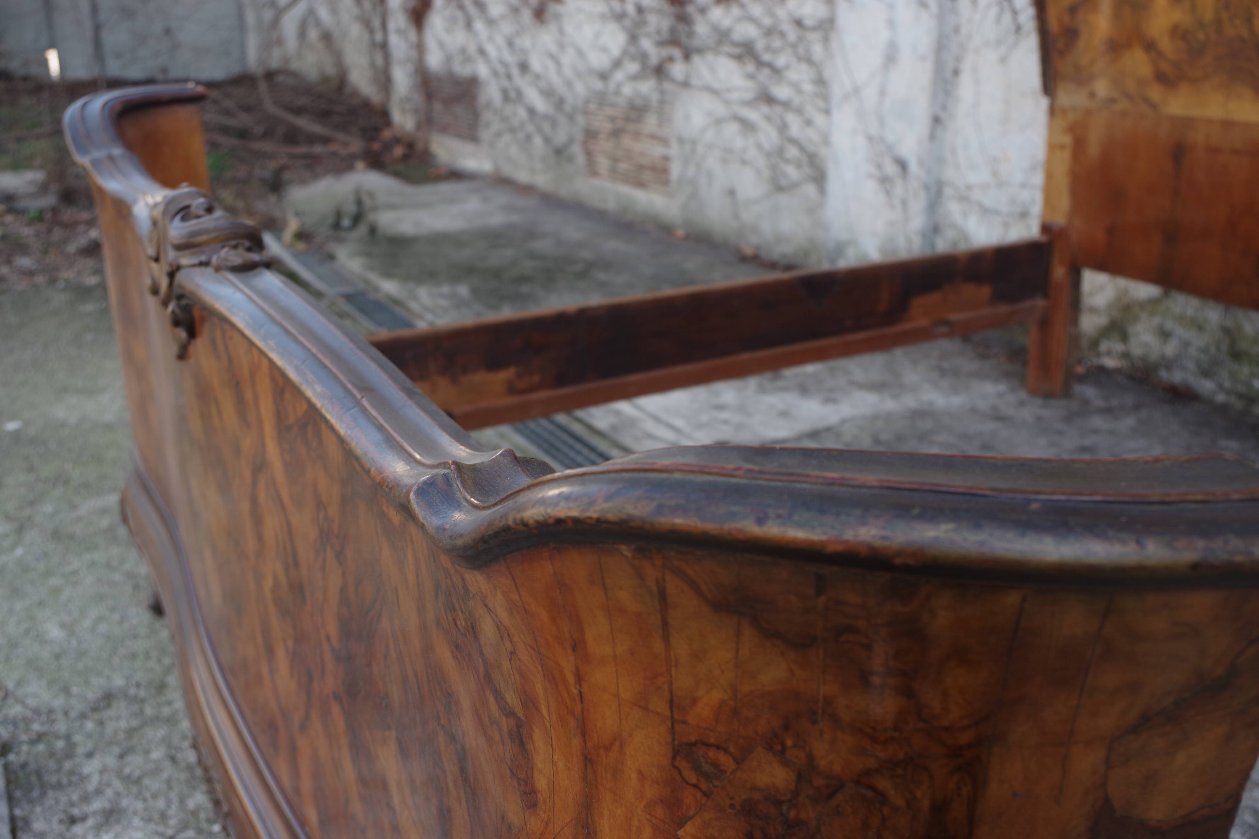 Rounded Walnut Burl Double Bed, 1950s