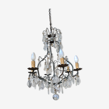 Bronze cage chandelier etcristal, late nineteenth