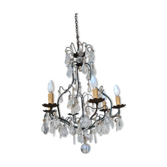 Bronze cage chandelier etcristal, late nineteenth