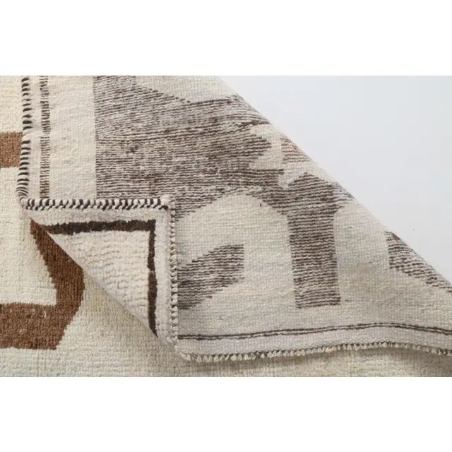 Vintage Turkish Oushak Handmade Wool Cotton White Runner Rug 99x390