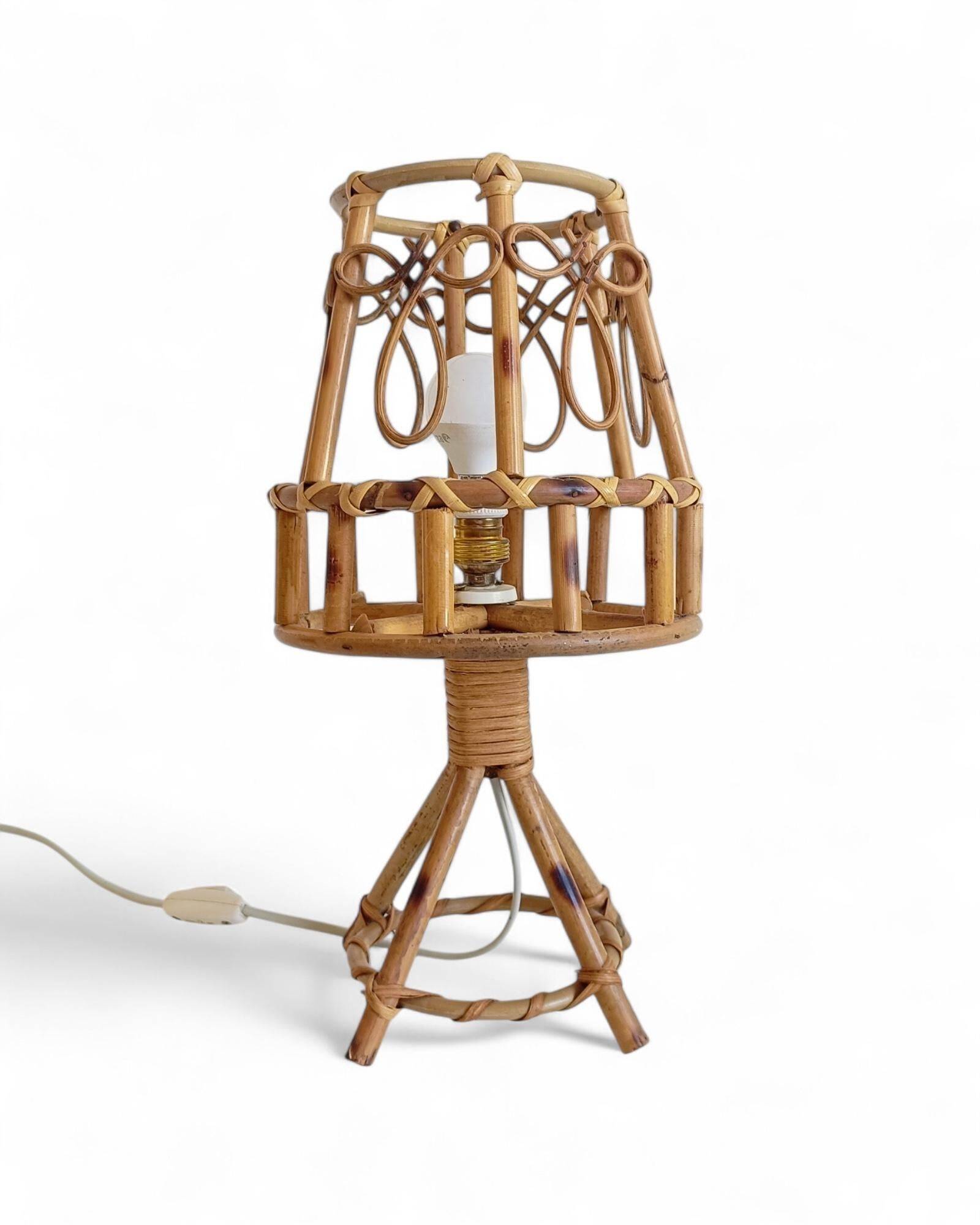 Bamboo and Rattan Table Lamp, Mid-Century Modern, 1960s Style